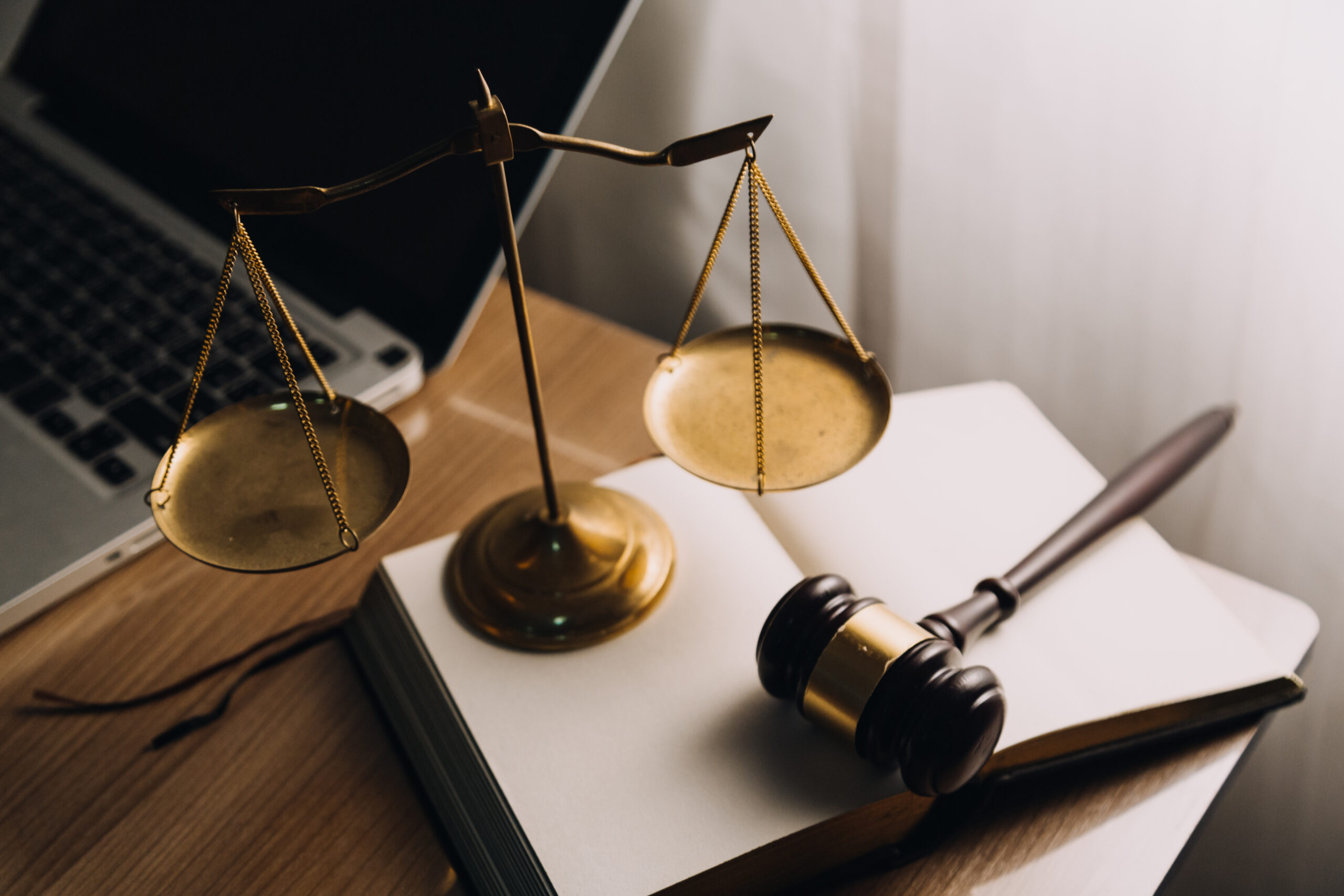 Justice and law concept.Male judge in a courtroom with the gavel